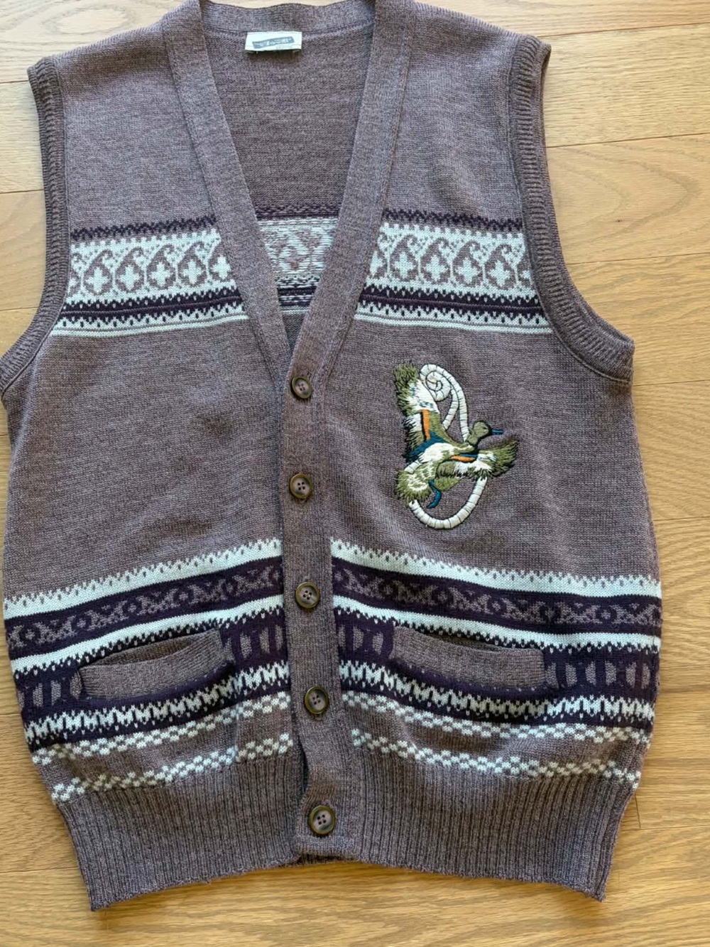 Vintage BOVET Men’s Knit Vest – Duck Embroidery – Size L